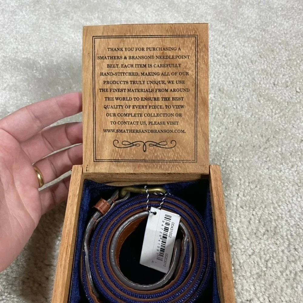 Smathers & Branson Belt Mens 40 Needlepoint Navy Rugby Shirts Ivy Prep Academia